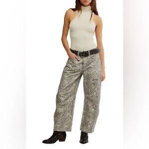 NWOT Free People Good Luck Printed Barrel Jeans